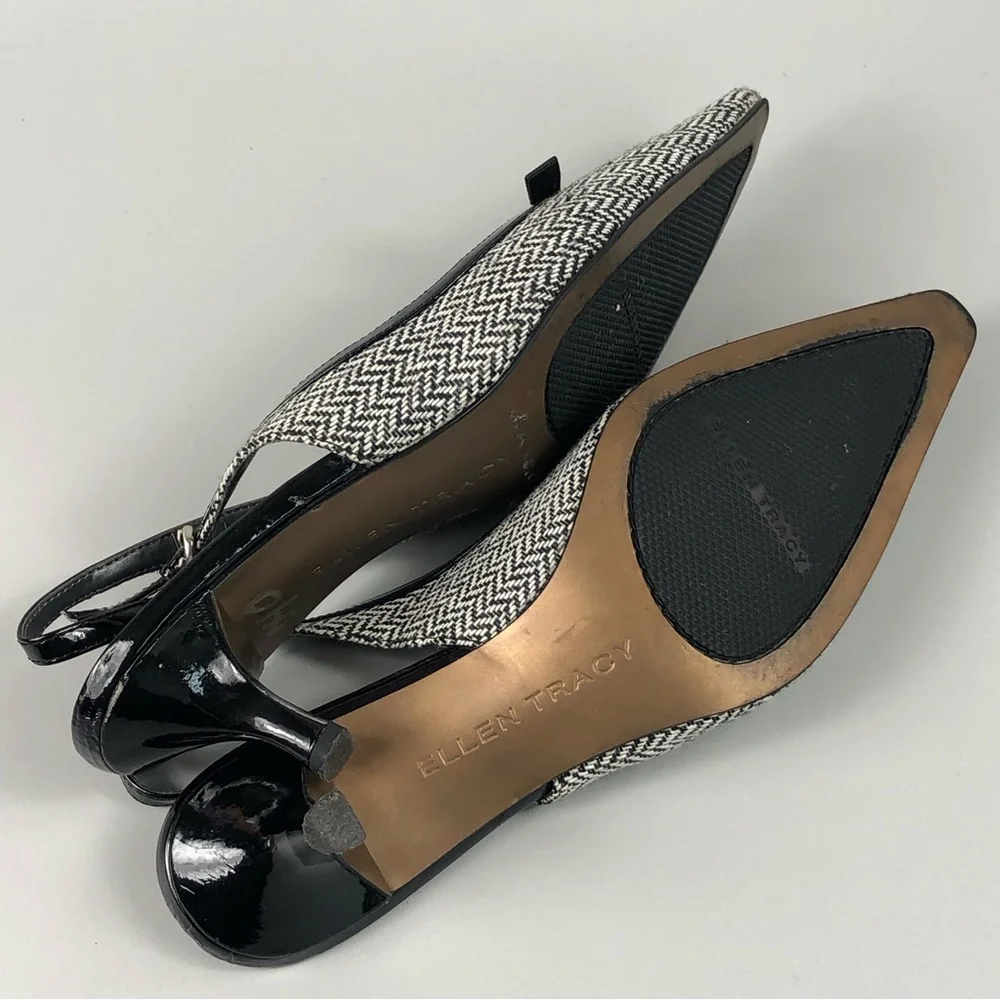 Ellen Tracy Black and White Tweed Slingback Heels